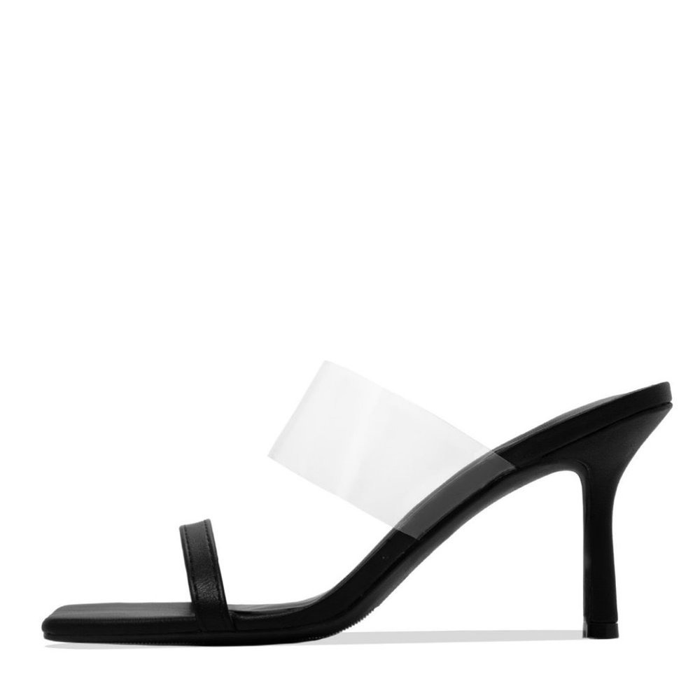 NEW🔥 Black Transparent Clear Open Toe Stiletto High Heel Mules Sandals - Picture 6 of 7